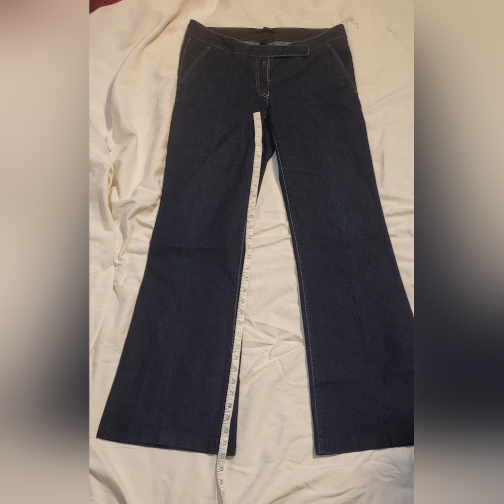 EXPRESS Womens Slant Pocket, Flare Leg Blue Jeans